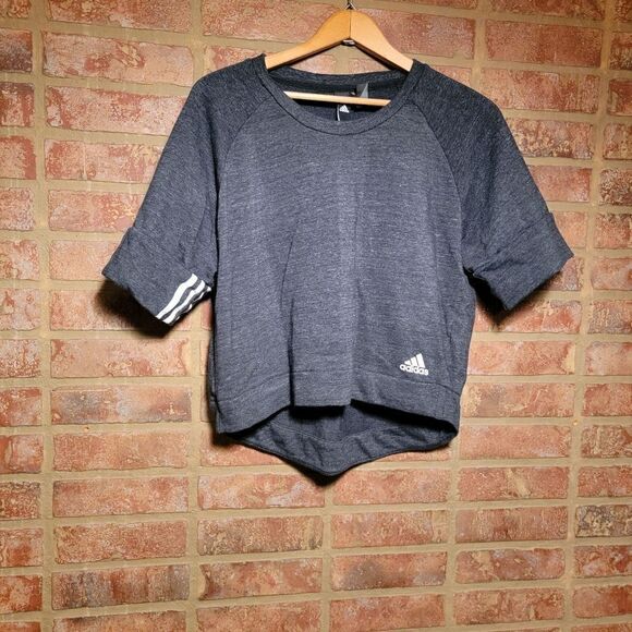 Adidas Heathered Striped Sleeve Crop Top Size medium - Picture 3 of 5